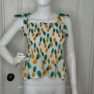 J Crew Womens M Pineapple Tie Straps Ruched Peplum Top